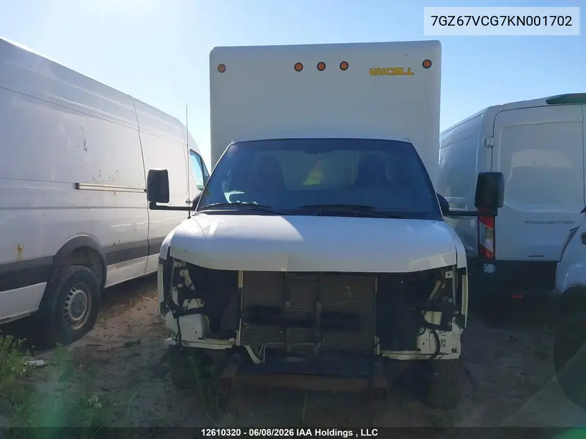 2019 GMC Savana Cutaway 4500 Van VIN: 7GZ67VCG7KN001702 Lot: 12610320