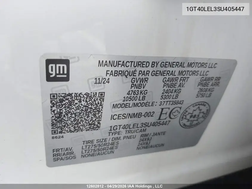 2025 GMC Sierra Ev Extended Range Denali 4Wd VIN: 1GT40LEL3SU405447 Lot: 12602812