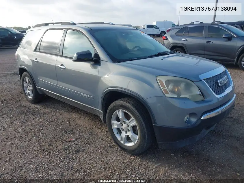 2007 GMC Acadia Sle-1 VIN: 1GKER13767J138094 Lot: 45442134
