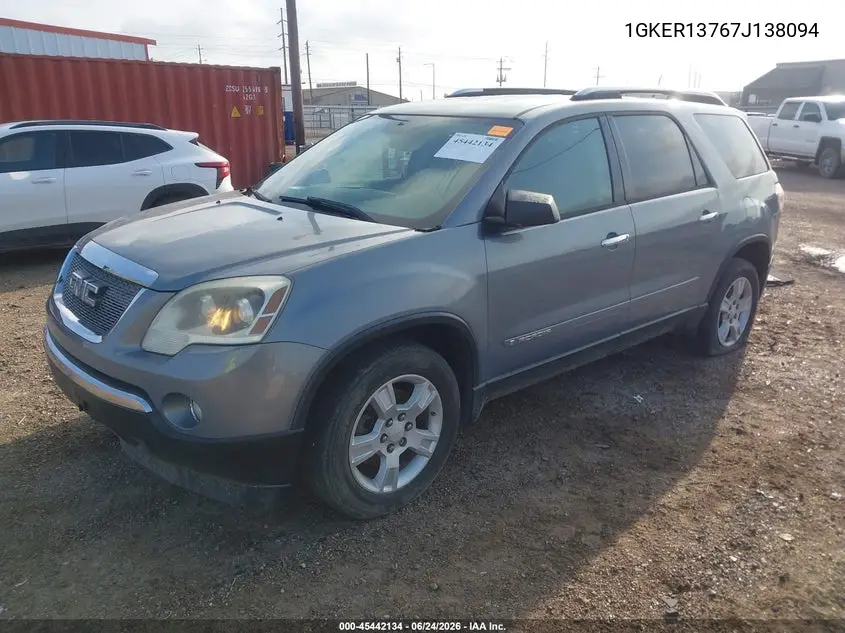 2007 GMC Acadia Sle-1 VIN: 1GKER13767J138094 Lot: 45442134