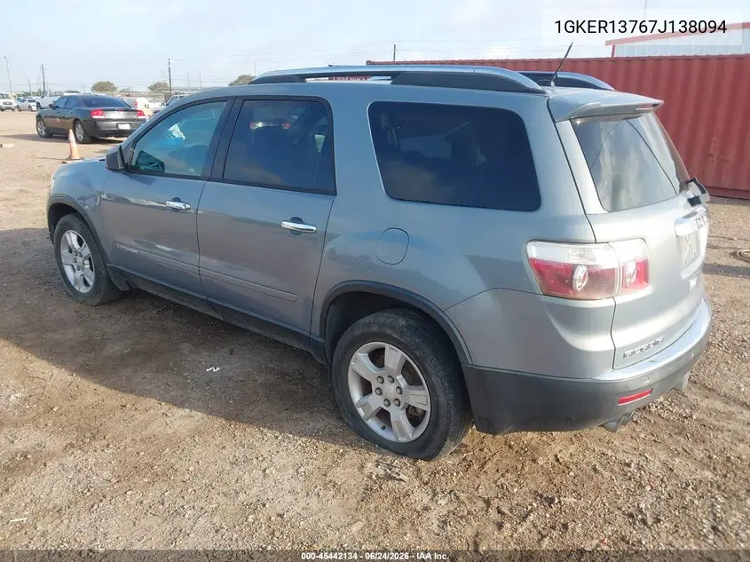 2007 GMC Acadia Sle-1 VIN: 1GKER13767J138094 Lot: 45442134