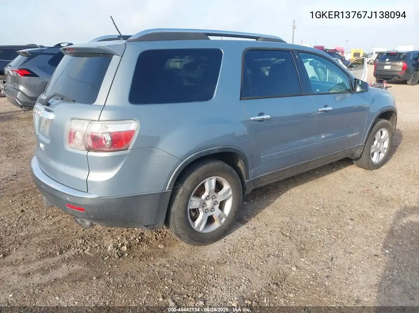 2007 GMC Acadia Sle-1 VIN: 1GKER13767J138094 Lot: 45442134