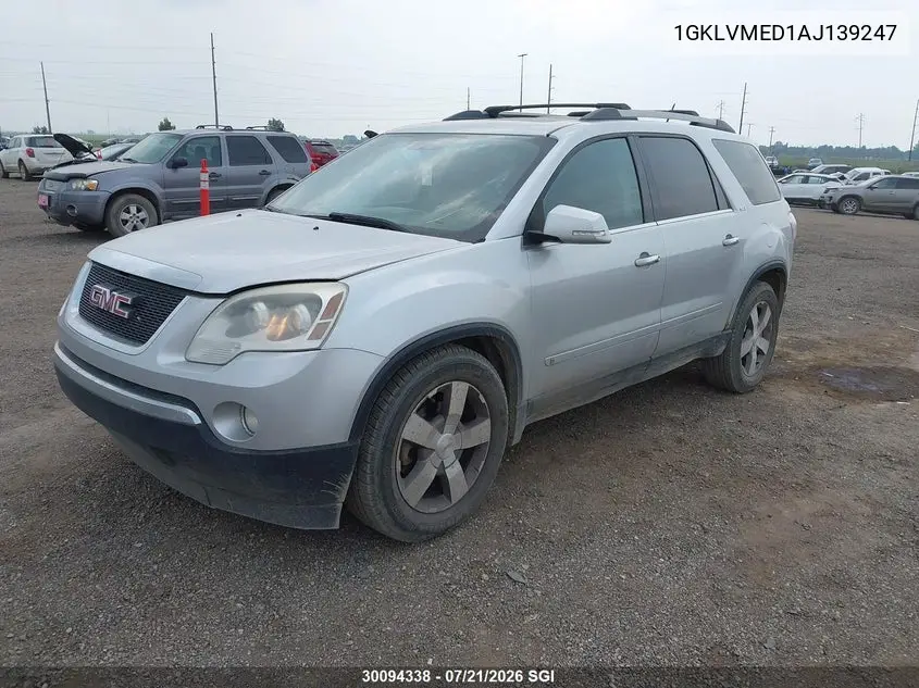 2010 GMC Acadia Slt-1 VIN: 1GKLVMED1AJ139247 Lot: 30094338