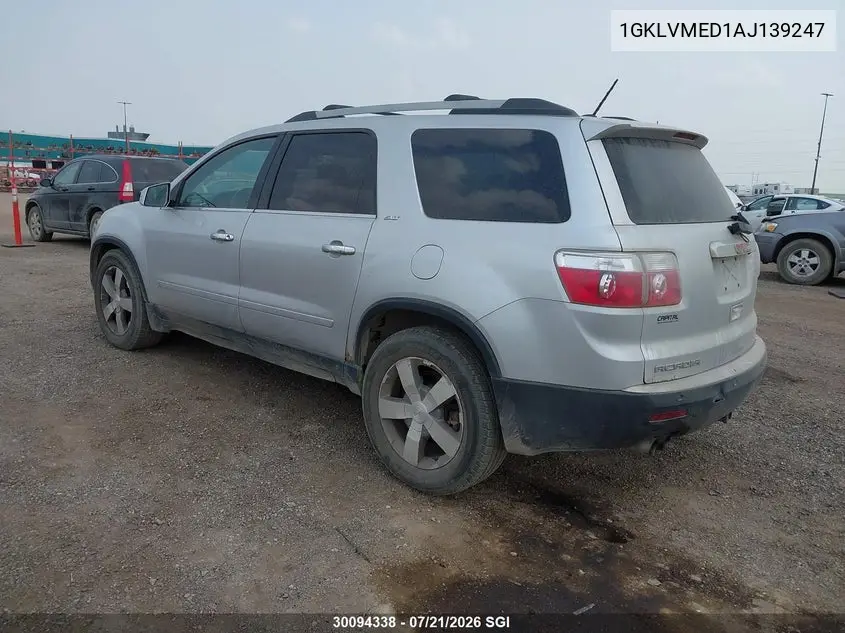 2010 GMC Acadia Slt-1 VIN: 1GKLVMED1AJ139247 Lot: 30094338