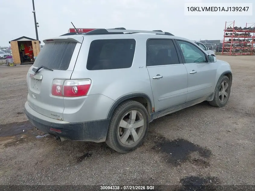 2010 GMC Acadia Slt-1 VIN: 1GKLVMED1AJ139247 Lot: 30094338