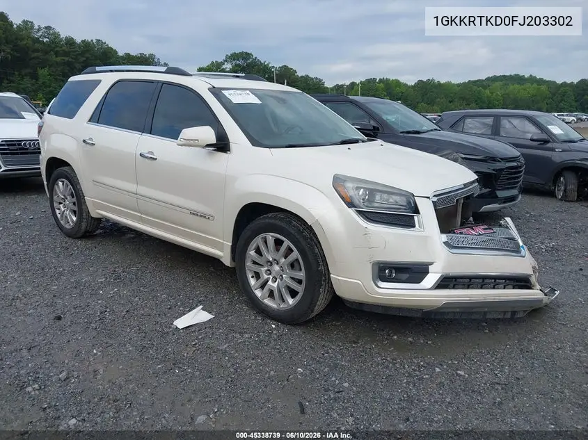 2015 GMC Acadia Denali VIN: 1GKKRTKD0FJ203302 Lot: 45338739