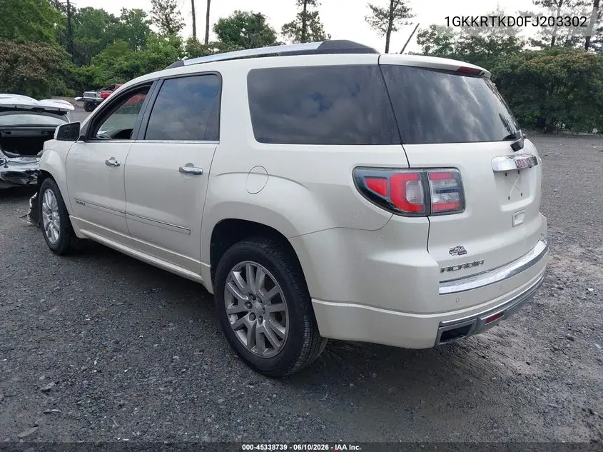 2015 GMC Acadia Denali VIN: 1GKKRTKD0FJ203302 Lot: 45338739