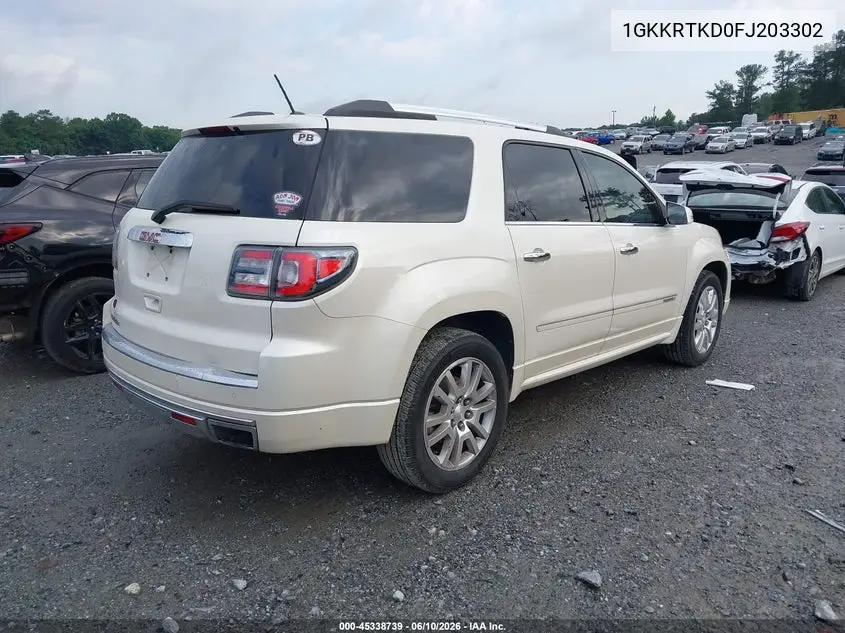 2015 GMC Acadia Denali VIN: 1GKKRTKD0FJ203302 Lot: 45338739