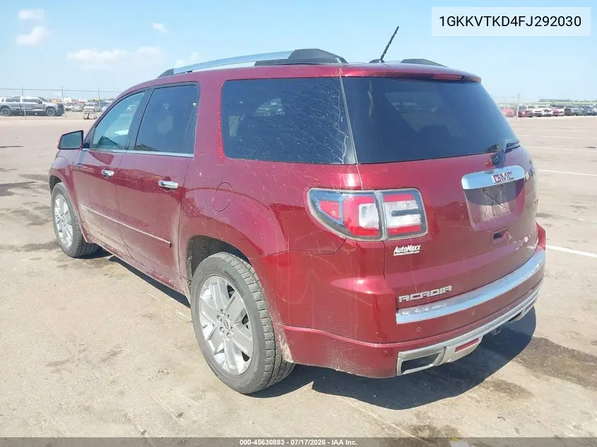 2015 GMC Acadia Denali VIN: 1GKKVTKD4FJ292030 Lot: 45630883