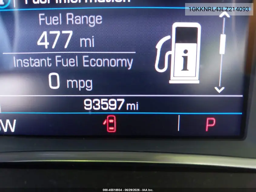 2020 GMC Acadia Fwd Sle VIN: 1GKKNRL43LZ214093 Lot: 45518934