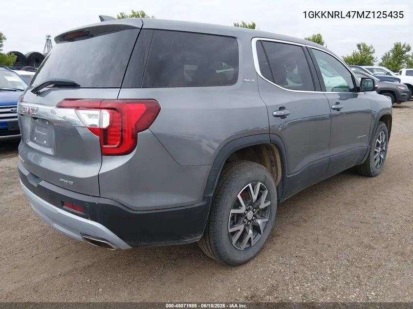2021 GMC Acadia Awd Sle VIN: 1GKKNRL47MZ125435 Lot: 45071988