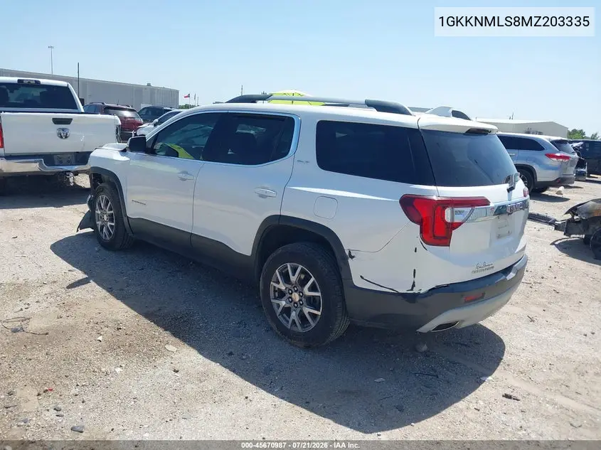 2021 GMC Acadia Fwd Slt VIN: 1GKKNMLS8MZ203335 Lot: 45670987