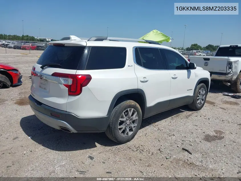 2021 GMC Acadia Fwd Slt VIN: 1GKKNMLS8MZ203335 Lot: 45670987