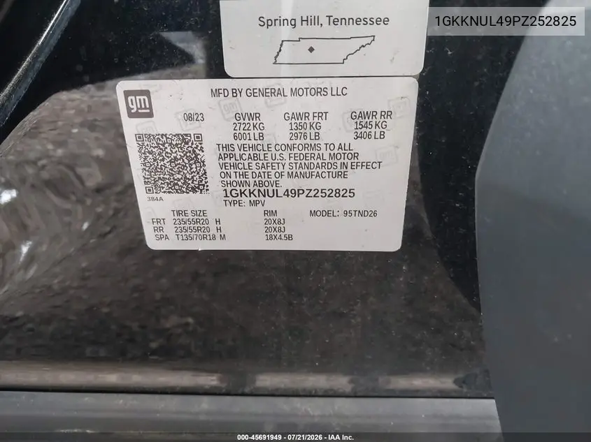 2023 GMC Acadia Awd Slt VIN: 1GKKNUL49PZ252825 Lot: 45691949