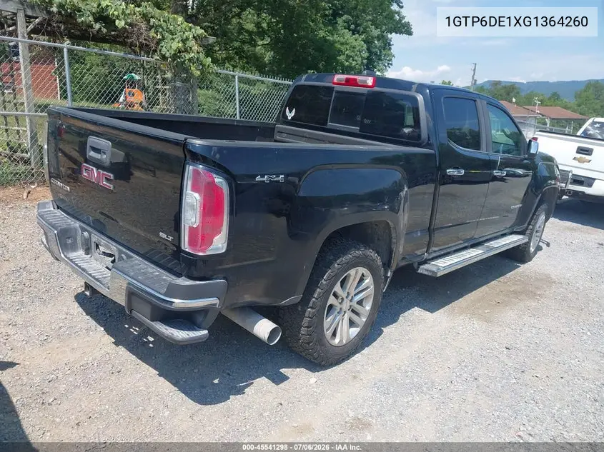 2016 GMC Canyon Slt VIN: 1GTP6DE1XG1364260 Lot: 45541298
