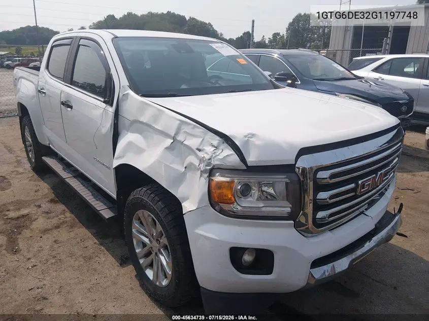 2016 GMC Canyon Slt VIN: 1GTG6DE32G1197748 Lot: 45634739