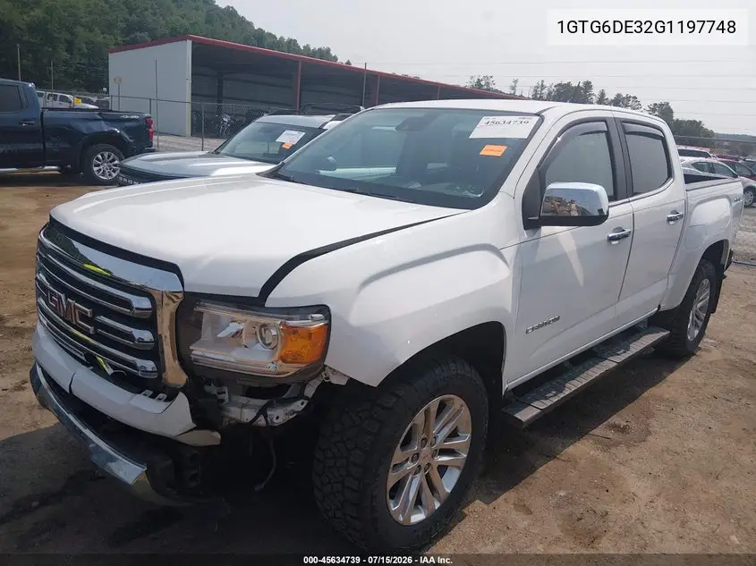 2016 GMC Canyon Slt VIN: 1GTG6DE32G1197748 Lot: 45634739