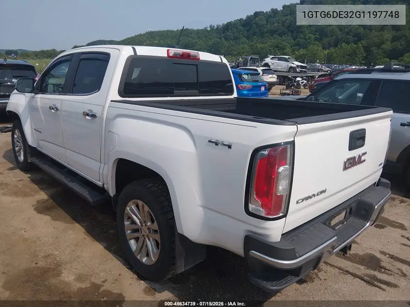 2016 GMC Canyon Slt VIN: 1GTG6DE32G1197748 Lot: 45634739