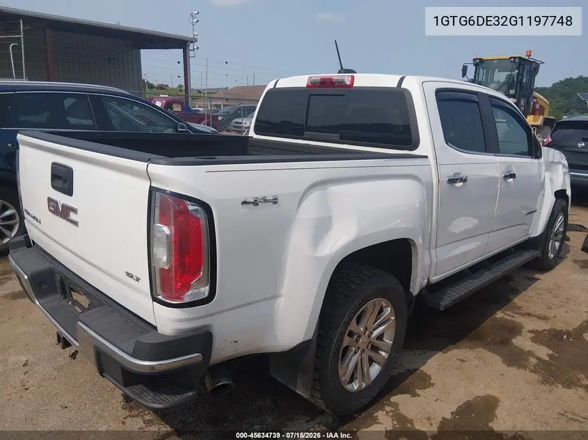 2016 GMC Canyon Slt VIN: 1GTG6DE32G1197748 Lot: 45634739