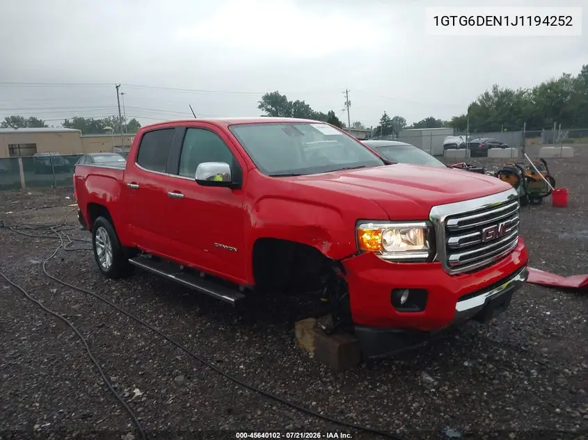 2018 GMC Canyon Slt VIN: 1GTG6DEN1J1194252 Lot: 45640102