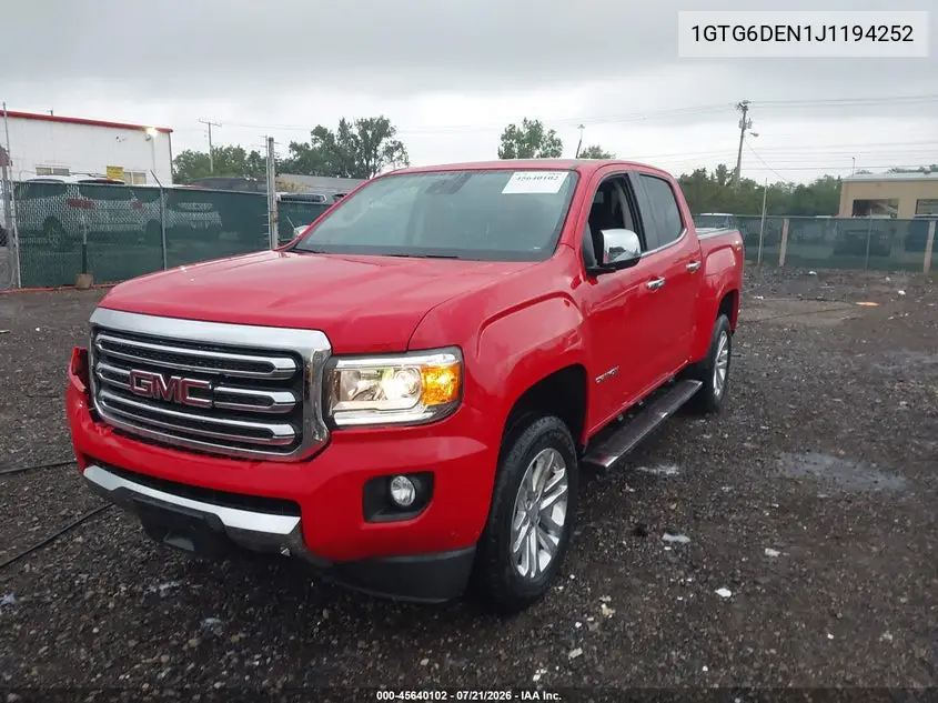 2018 GMC Canyon Slt VIN: 1GTG6DEN1J1194252 Lot: 45640102