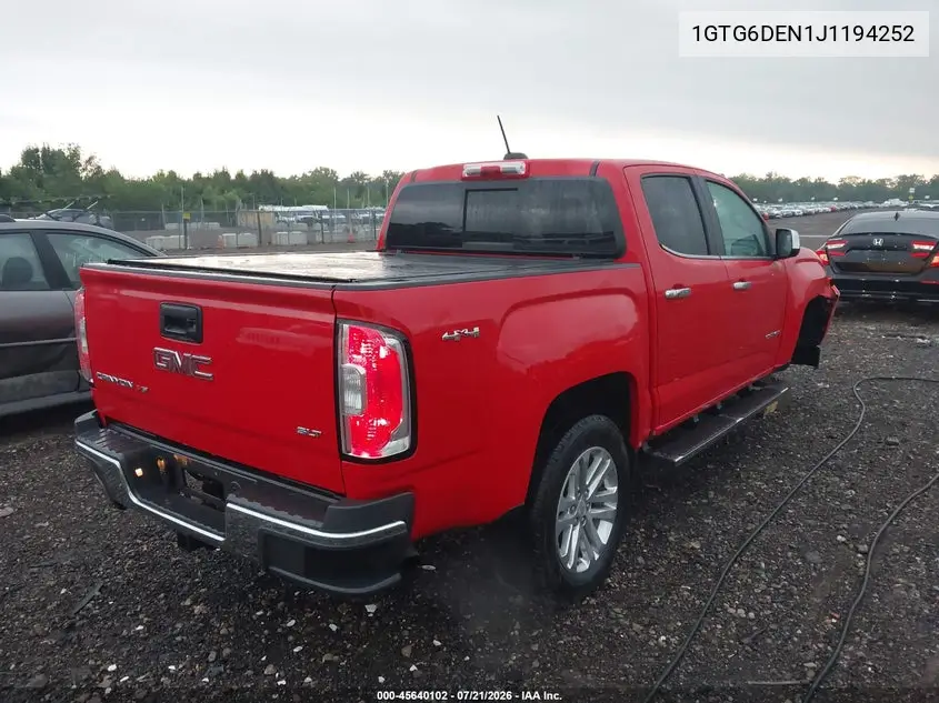 2018 GMC Canyon Slt VIN: 1GTG6DEN1J1194252 Lot: 45640102