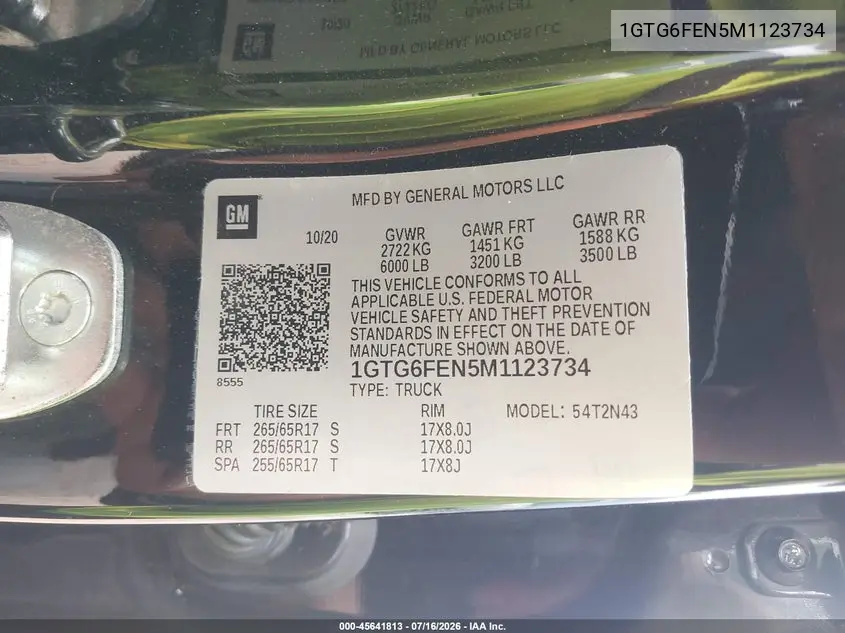 2021 GMC Canyon 4Wd Short Box At4 - Cloth VIN: 1GTG6FEN5M1123734 Lot: 45641813