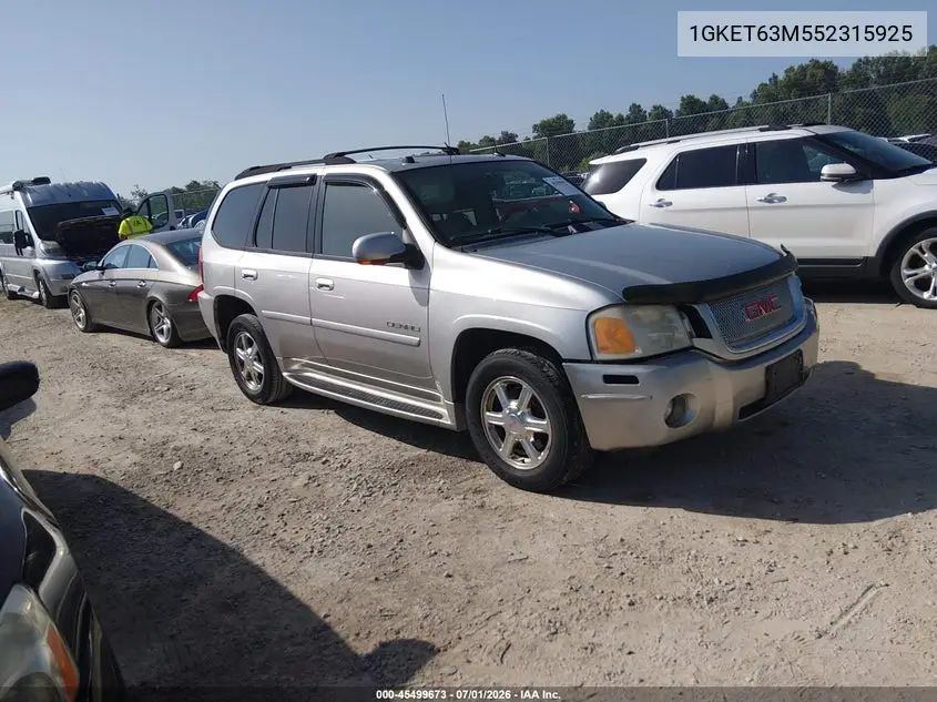 2005 GMC Envoy Denali VIN: 1GKET63M552315925 Lot: 45499673
