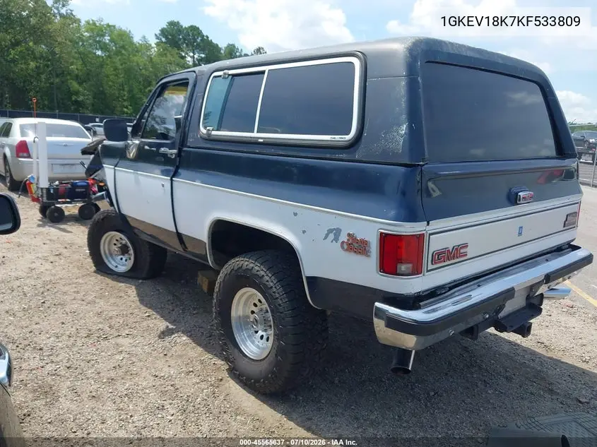 1989 GMC Jimmy V15 VIN: 1GKEV18K7KF533809 Lot: 45565637