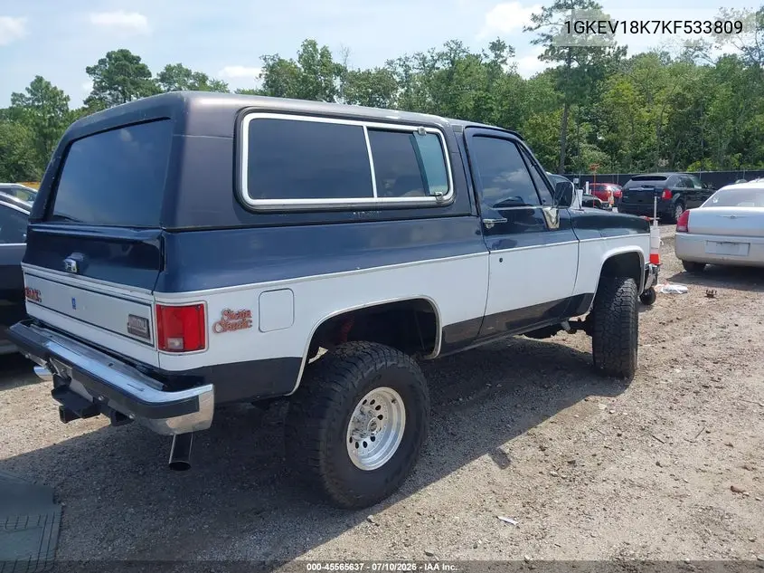 1989 GMC Jimmy V15 VIN: 1GKEV18K7KF533809 Lot: 45565637
