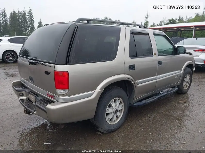 2000 GMC Jimmy Slt VIN: 1GKDT13W6Y2140363 Lot: 45317611