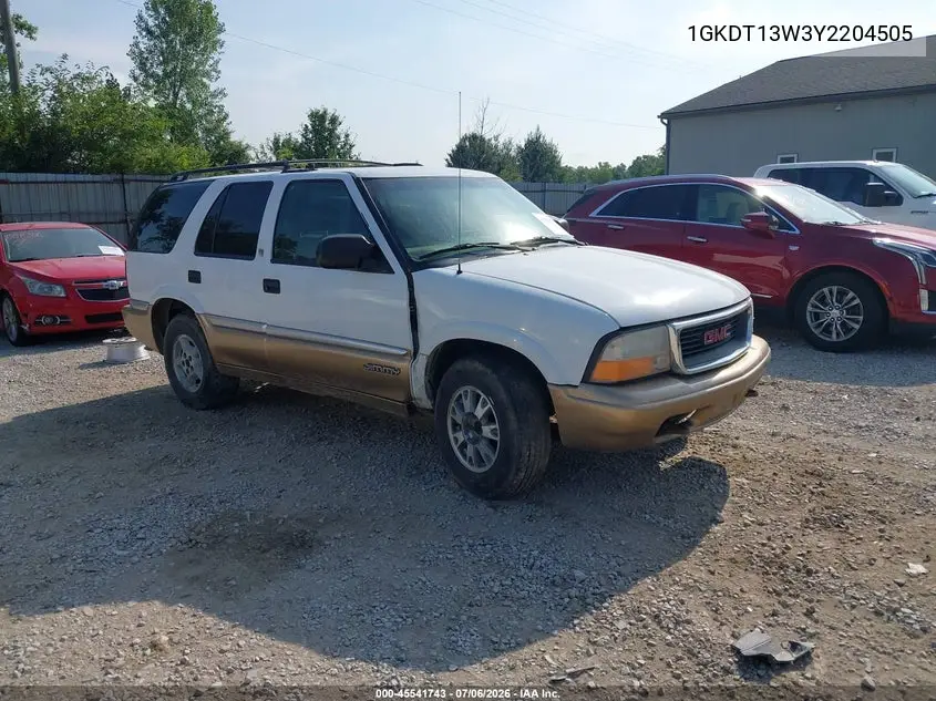 2000 GMC Jimmy Slt VIN: 1GKDT13W3Y2204505 Lot: 45541743