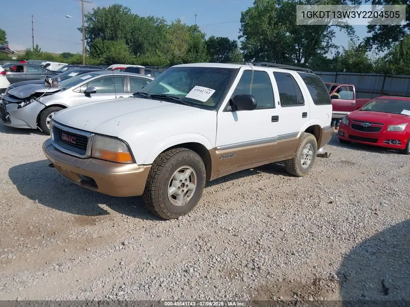 2000 GMC Jimmy Slt VIN: 1GKDT13W3Y2204505 Lot: 45541743