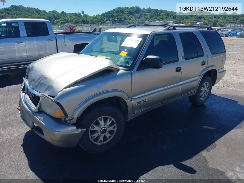 2001 GMC Jimmy Sle VIN: 1GKDT13W212192644 Lot: 45353409