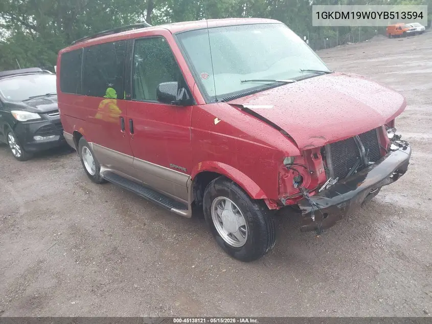 2000 GMC Safari Sl VIN: 1GKDM19W0YB513594 Lot: 45138121
