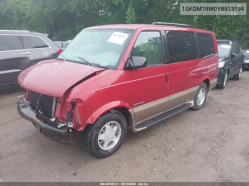 2000 GMC Safari Sl VIN: 1GKDM19W0YB513594 Lot: 45138121