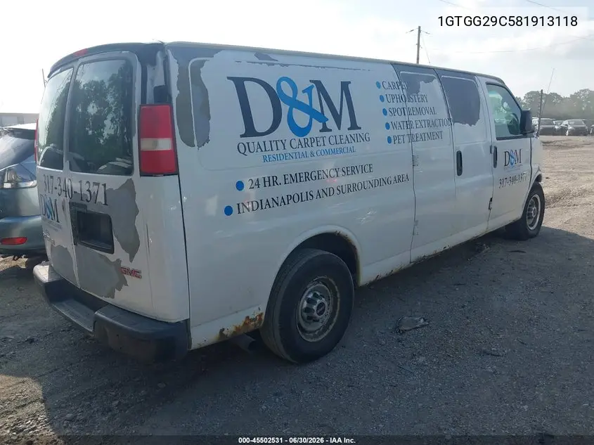 2008 GMC Savana Cargo Van Work Van VIN: 1GTGG29C581913118 Lot: 45502531