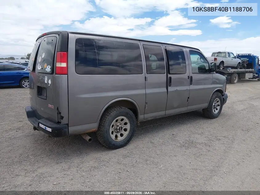2011 GMC Savana 1500 Ls VIN: 1GKS8BF40B1188706 Lot: 45325611