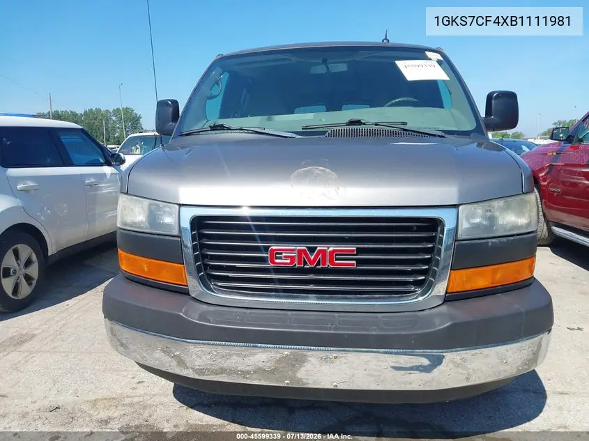 2011 GMC Savana 1500 Lt VIN: 1GKS7CF4XB1111981 Lot: 45599339
