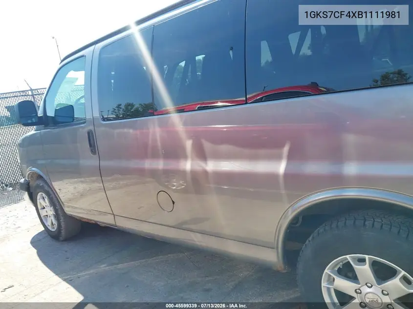 2011 GMC Savana 1500 Lt VIN: 1GKS7CF4XB1111981 Lot: 45599339