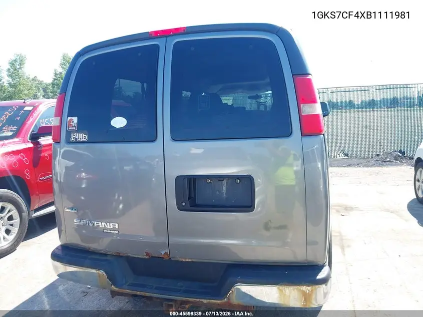 2011 GMC Savana 1500 Lt VIN: 1GKS7CF4XB1111981 Lot: 45599339