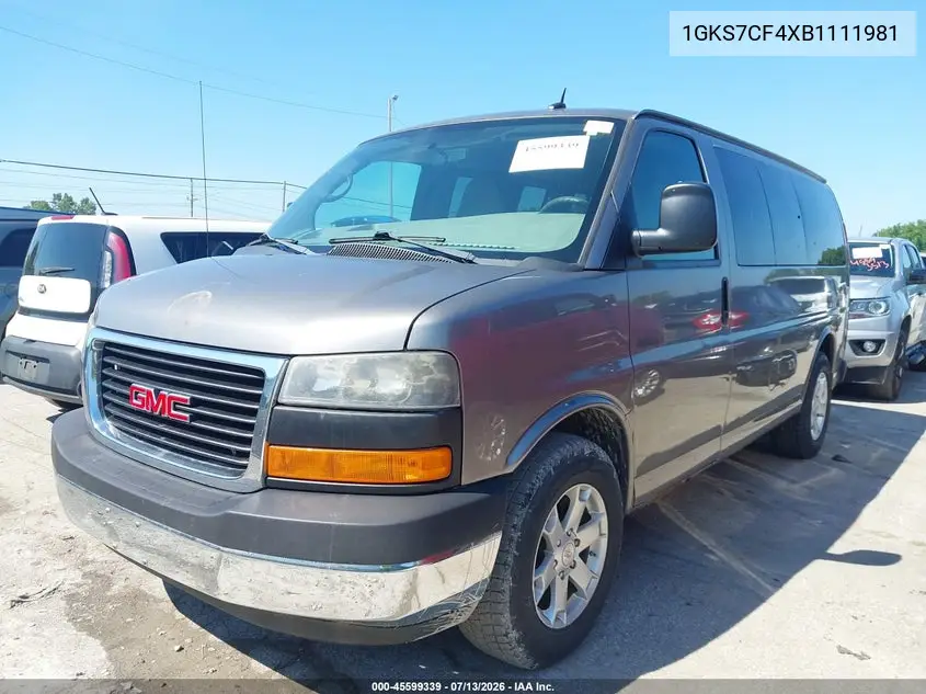 2011 GMC Savana 1500 Lt VIN: 1GKS7CF4XB1111981 Lot: 45599339