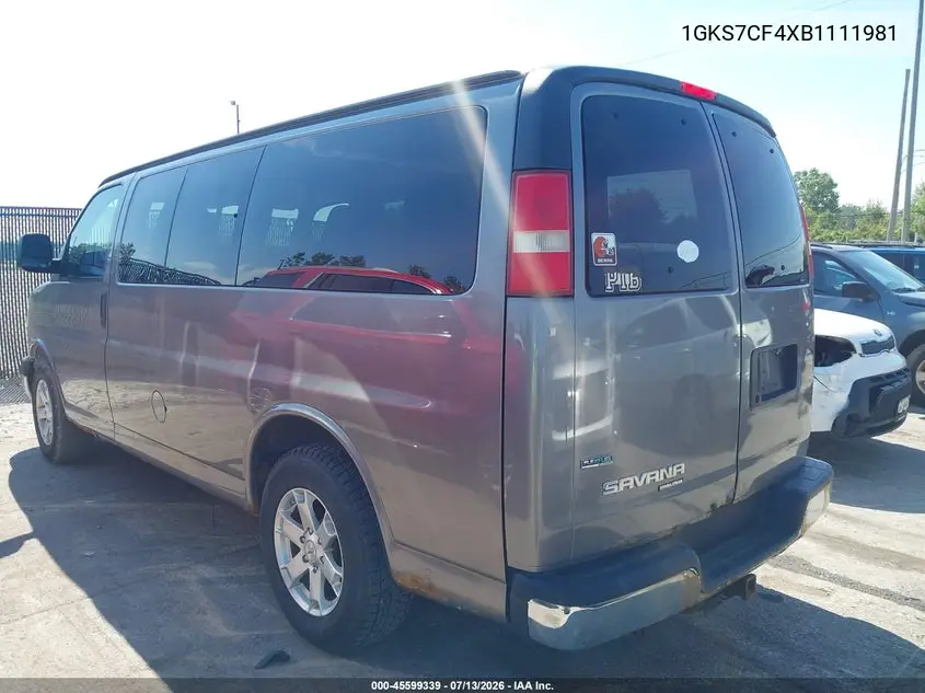 2011 GMC Savana 1500 Lt VIN: 1GKS7CF4XB1111981 Lot: 45599339