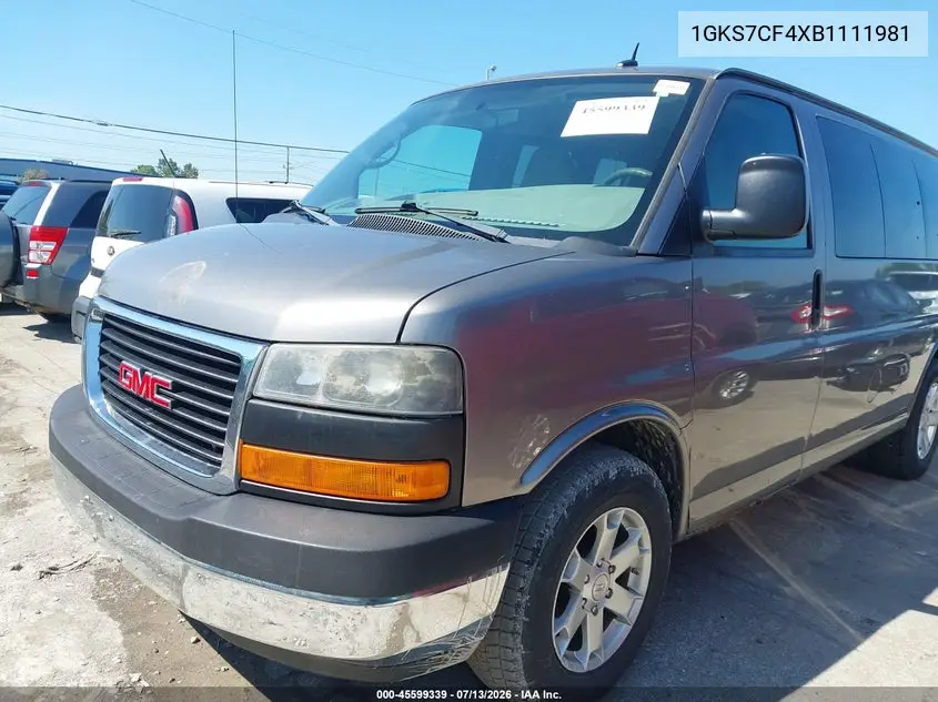 2011 GMC Savana 1500 Lt VIN: 1GKS7CF4XB1111981 Lot: 45599339