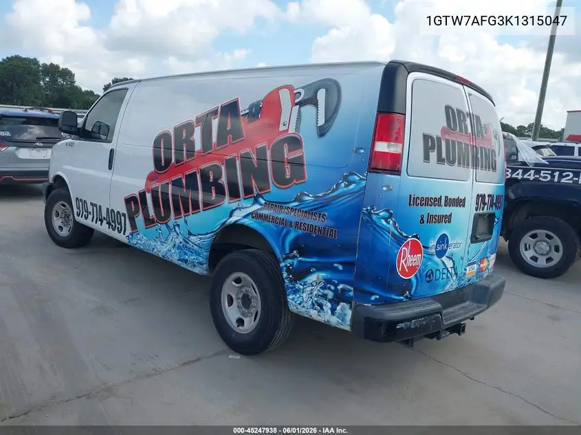 2019 GMC Savana 2500 Work Van VIN: 1GTW7AFG3K1315047 Lot: 45247938