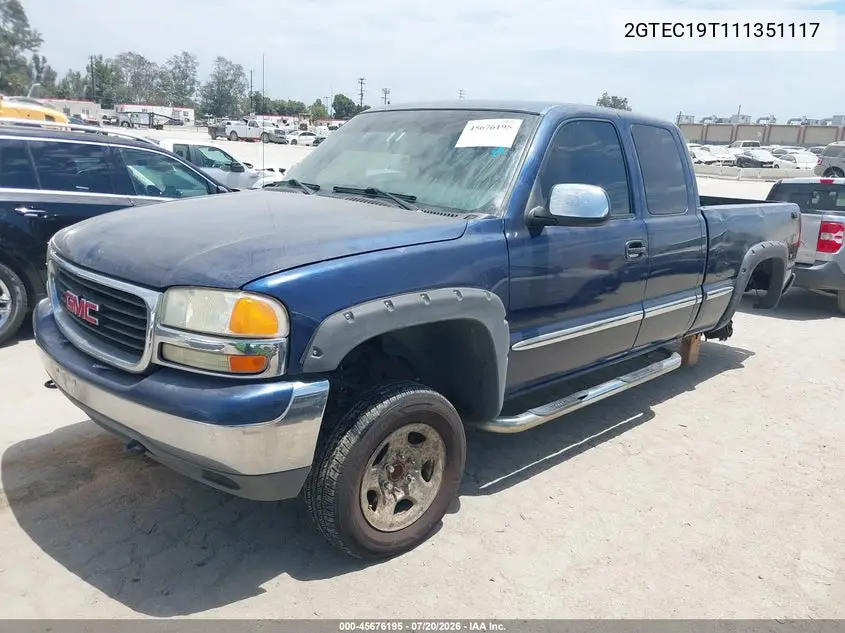 2001 GMC Sierra 1500 Sle VIN: 2GTEC19T111351117 Lot: 45676195