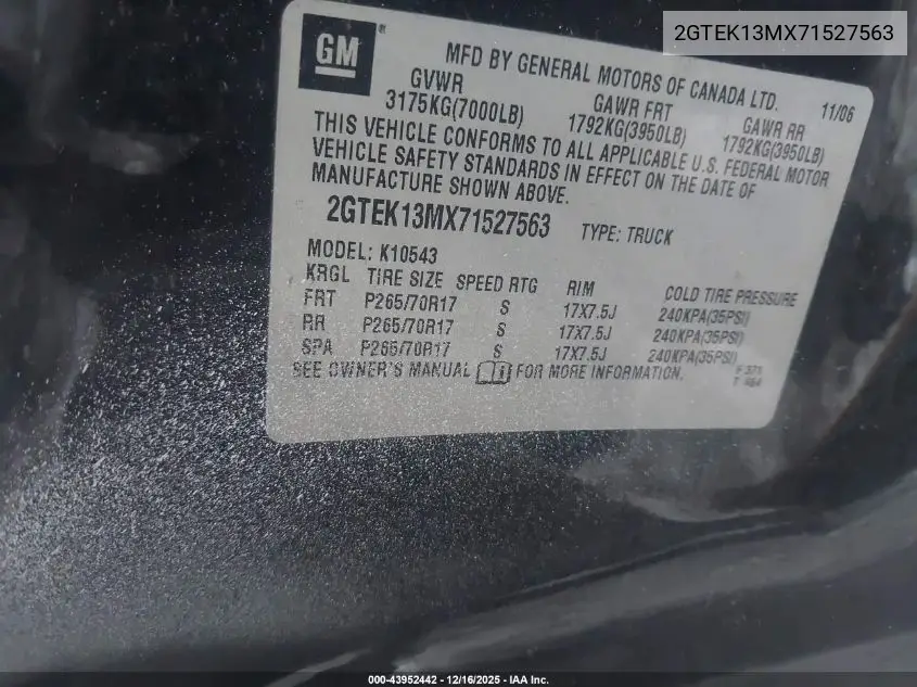 2GTEK13MX71527563 2007 GMC Sierra 1500 Sle1