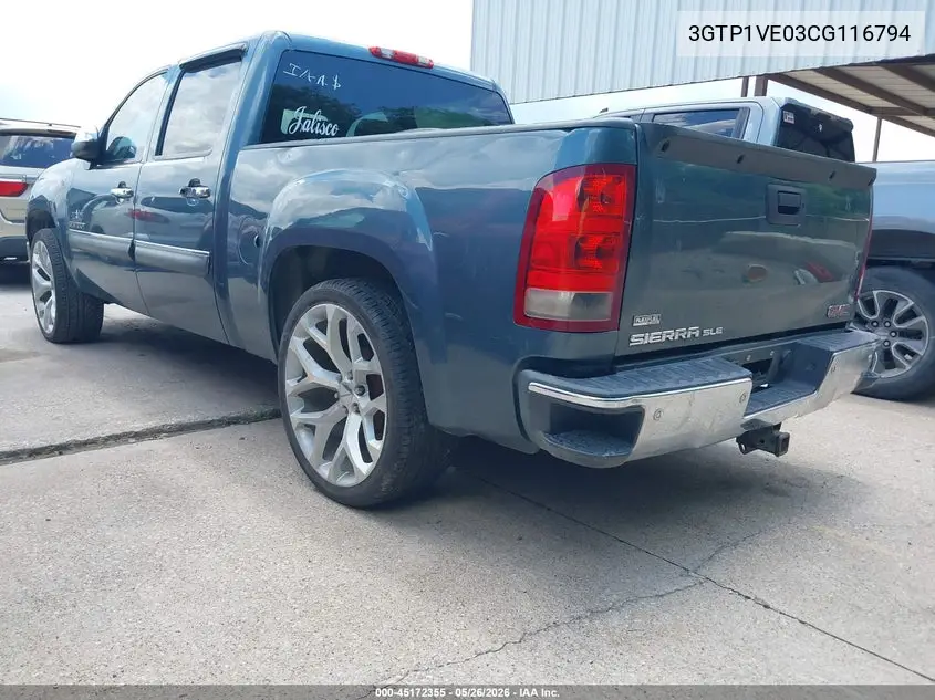 2012 GMC Sierra 1500 Sle VIN: 3GTP1VE03CG116794 Lot: 45172355