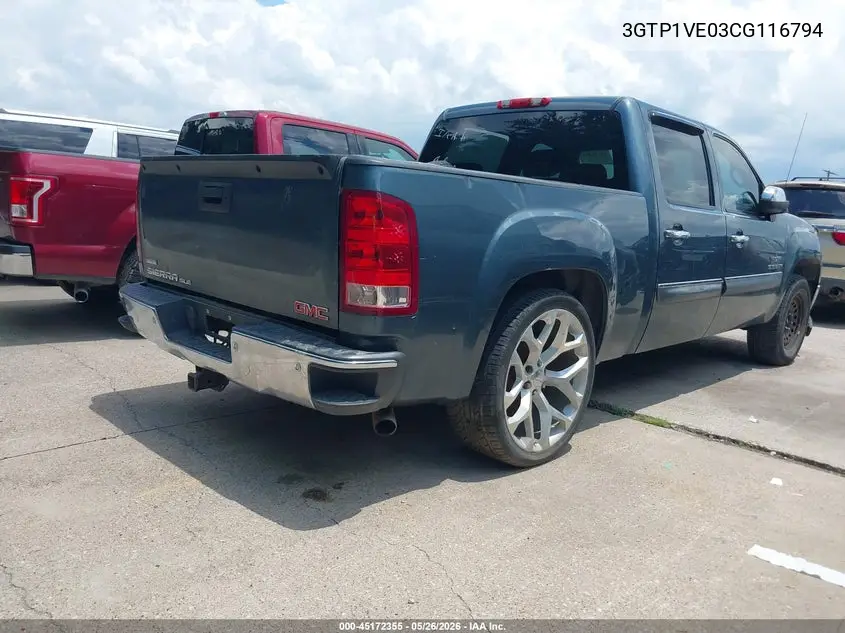2012 GMC Sierra 1500 Sle VIN: 3GTP1VE03CG116794 Lot: 45172355