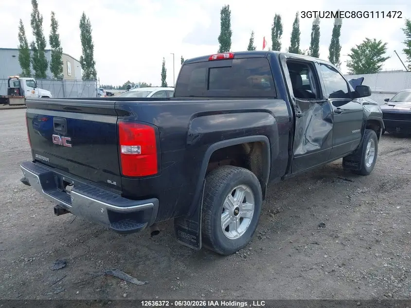 2016 GMC Sierra K1500 Sle VIN: 3GTU2MEC8GG111472 Lot: 12636372